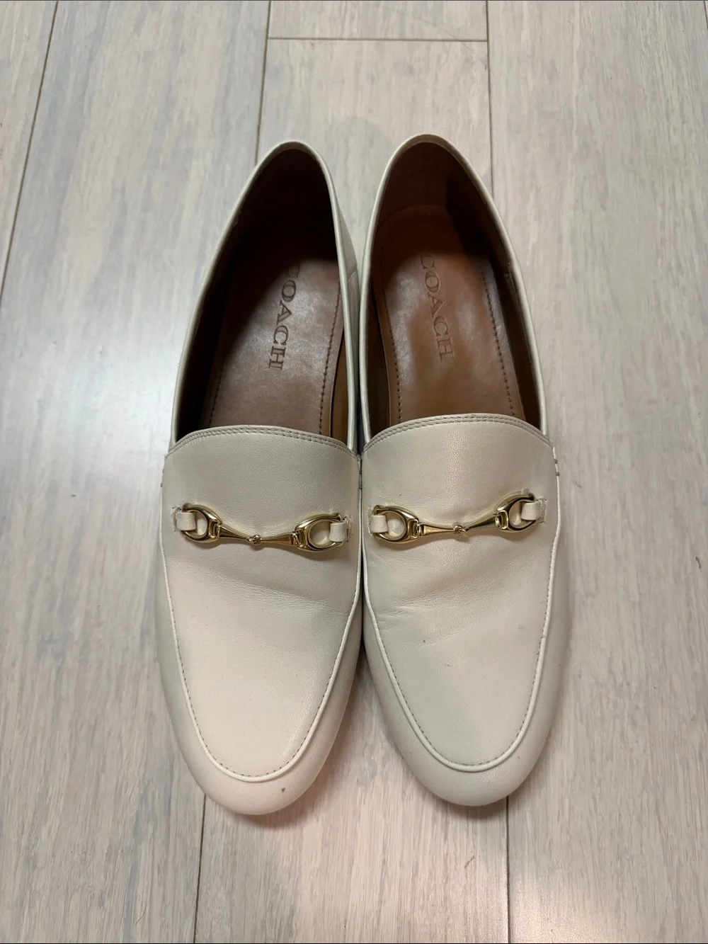 Coach Women's Cream Leather Loafer with Gold Bit